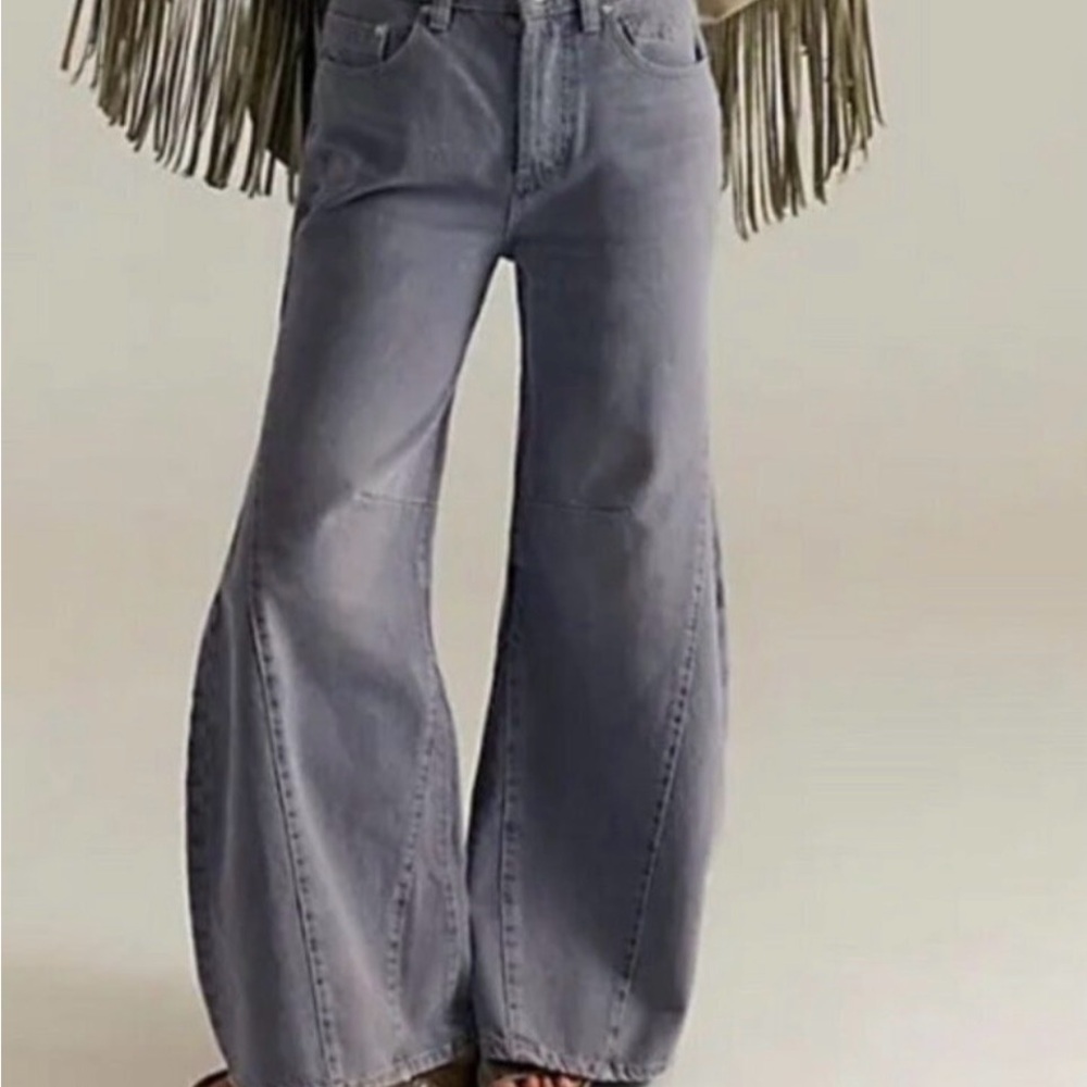 Free People We the Free Eden Slouchy Wide Leg Jeans in gray. Size 24.